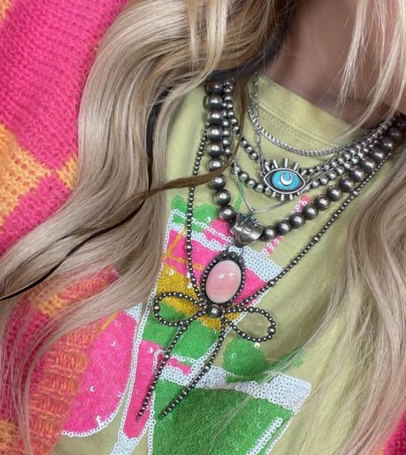 Navajo Pearl Bow Jewelry Set Western Turquoise Necklace Earring for Women Cowgirl Western Jewelry - style: Style-A