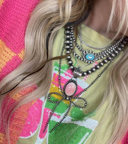 Navajo Pearl Bow Jewelry Set Western Turquoise Necklace Earring for Women Cowgirl Western Jewelry - style: Style-A