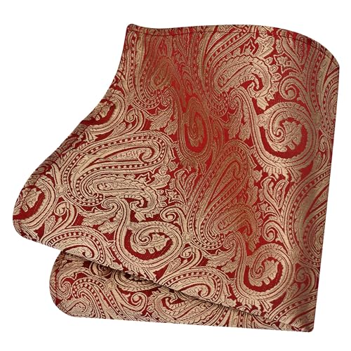 GUSLESON 3.15"（8cm） Mens Tie and Lapel Pin Paisley Necktie Hankerchief Cufflinks Set for Men - color: Gold Red
