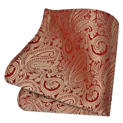 GUSLESON 3.15"（8cm） Mens Tie and Lapel Pin Paisley Necktie Hankerchief Cufflinks Set for Men - color: Gold Red