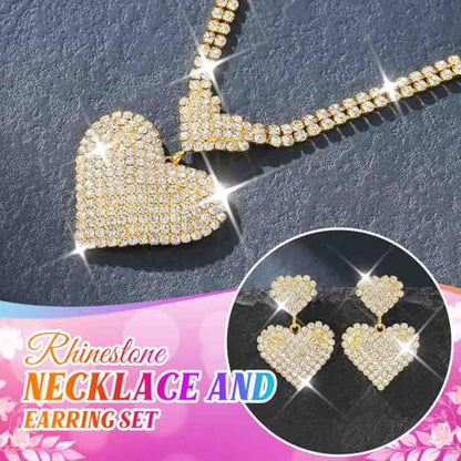 Crystal Heart Bridal Wedding Jewelry Set Silver Rhinestone Necklace Earrings Bracelet Sets Formal Costume Jewelry for Women and Brides - color: Gold Necklace Earrings