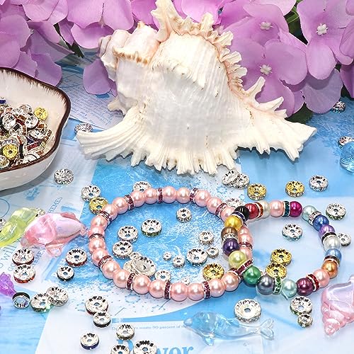 100Pcs Rondelle Spacer Beads Round Crystal Charms Czech Rhinestone Silver Plated Spacer Loose Beads for DIY Bracelet Necklace Jewelry Making Supplies (6MM, Gold White) - color: Gold White, size: 6MM