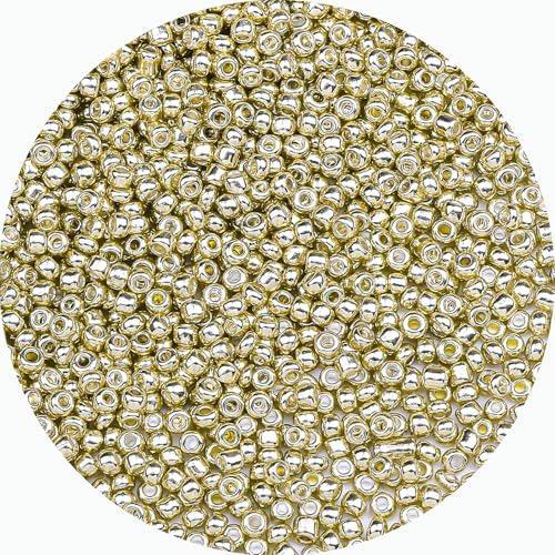 2mm Glass Seed Beads Bulk, Bright Gold 12/0 Tiny Round Seed Bead, Small Mini Pony Craft Beads for Bracelet Necklace Wrist Jewelry Making Beading Weaving DIY Crafts Supplies - color: Bright Gold