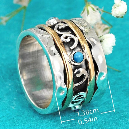 Bohemian Blue Synthetic Gemstone Two Tone Wide Rings for Women Daily Casual Party Rings Jewelry - color: Silver&Gold