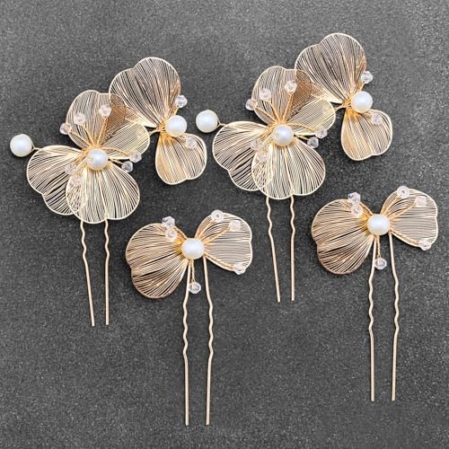 Bridal Hair Pins 4pcs Wedding Pearl Metal Flower Hair Pieces Accessories for Women Girls