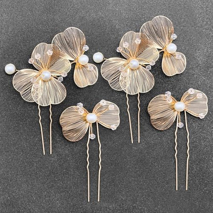 Bridal Hair Pins 4pcs Wedding Pearl Metal Flower Hair Pieces Accessories for Women Girls