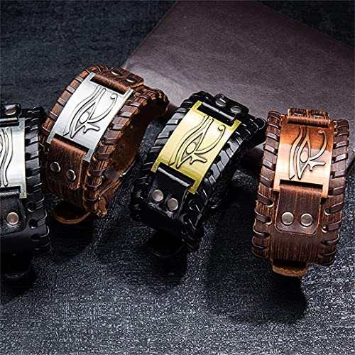 GelConnie Viking Bracelet Punk Leather Cuff Bracelet Gothic Leather Wristband Bracelet with Nordic Amulet Scandinavian Talisman Celtic Pagan Jewelry - color: Black Eye