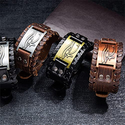 GelConnie Viking Bracelet Punk Leather Cuff Bracelet Gothic Leather Wristband Bracelet with Nordic Amulet Scandinavian Talisman Celtic Pagan Jewelry - color: Black Eye