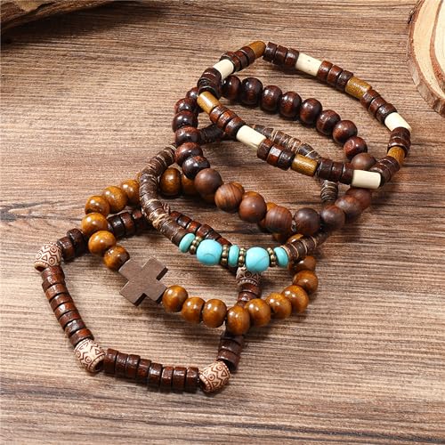 Wooden Beads Stretch Bracelet Multi-Layered Stretch Bracelet for Women Men Elastic Bracelet 5pcs - color: A-02