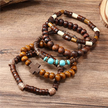 Wooden Beads Stretch Bracelet Multi-Layered Stretch Bracelet for Women Men Elastic Bracelet 5pcs - color: A-02
