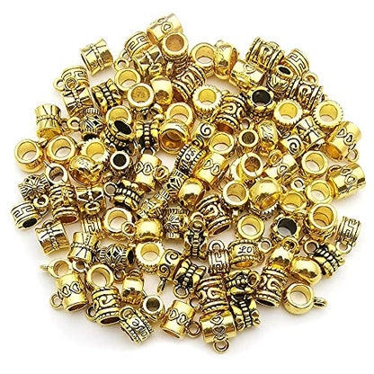 100 pcs Antique Gold Clasp Bail Beads Charms,Bail Tube Beads, Loose Spacer Bead,Bead Hanger Charm for Jewelry Making DIY Necklace Bracelet (M671) - color: M671