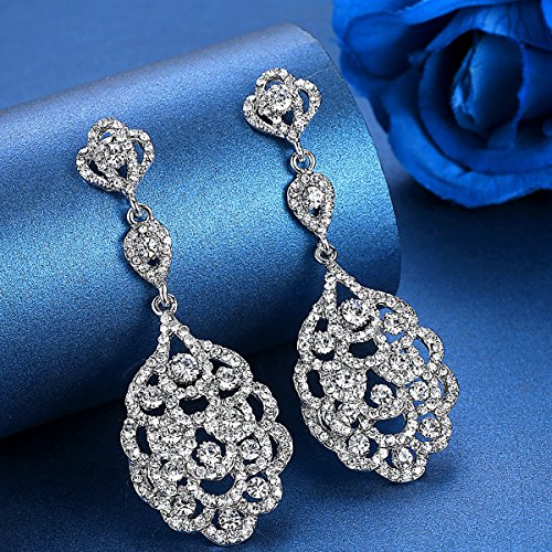 Wedding Teardrop Dangle Earrings Crystal Rhinestone Beaded Chandelier Earrings for Brides Gold - color: A-silver