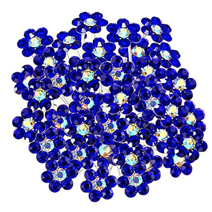 Rhinestone Flower Hair Pins, 40 Pcs U-Shaped Crystal Party Wedding Bridal Hair Accessories for Women Girls (Blue) - color: Blue