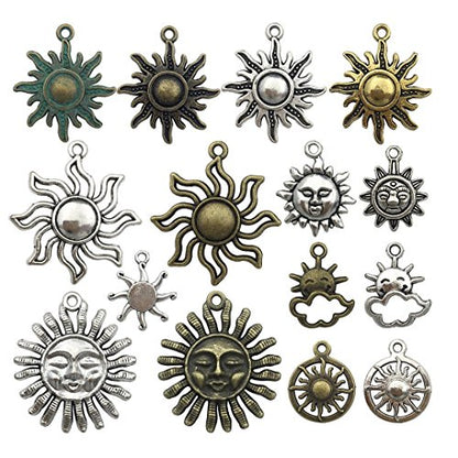 Celestial Sun Charm-100g (About 45-50pcs) Craft Supplies Sun Charms Pendants for Crafting, Jewelry Findings Making Accessory for DIY Necklace Bracelet (M006) - color: M006
