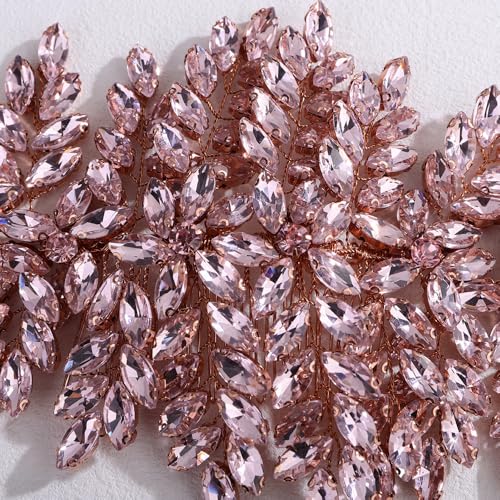 Bridal Rhinestone Hair Comb Large Rhienstone Wedding Headpiece Handmade Crystal Hair Comb for Bride Wedding Hair Accessories for Women (pink) - color: pink