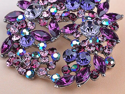 Alilang Violet Lavender Purple Crystal Rhinestone Floral Wreath Brooch Pin - color: purple
