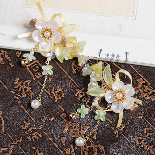 A Pair Wedding Hair Clips, Handmade Floral Design Crystal Hair Clips Pearl Barrettes, Rhinestones Flower Clips Pearl Headpieces Hair Pins Hair Accessories for Women Girls (White Flower) - color: White Flower