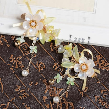 A Pair Wedding Hair Clips, Handmade Floral Design Crystal Hair Clips Pearl Barrettes, Rhinestones Flower Clips Pearl Headpieces Hair Pins Hair Accessories for Women Girls (White Flower) - color: White Flower