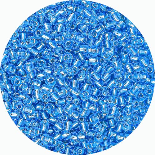 Legefo 4mm Glass Seed Beads Bulk, Blue with Silver 6/0 Small Mini Pony Seed Beads, Tiny Round Craft Bead for Bracelet Necklace Wrist Jewelry Making Beading Weaving DIY Crafts Supplies, 1000pcs - color: Blue with Silver