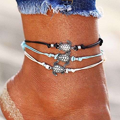 Softones Blue Starfish Turtle Anklet Multilayer Charm Beads Sea Handmade Boho Anklet Foot Jewelry for Women - style: A:Turtle 4