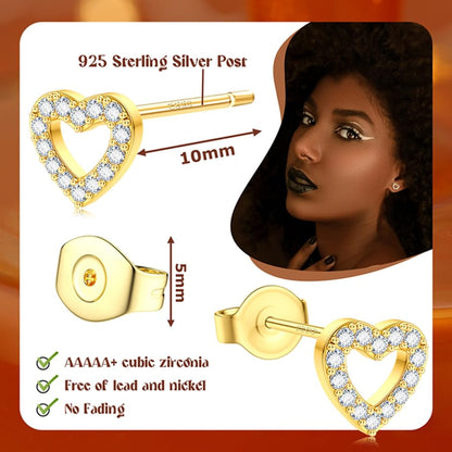 SAILIMUE Hypoallergenic Sterling Silver Stud Earrings for Women Men | Brilliant Heart Knot Round Cubic Zirconia Earring Studs for Sensitive Ears Gold Silver Tone - color: gold-D
