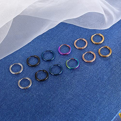 316L Surgical Stainless Steel Small Hoop Earrings 8mm 10mm 12mm 14mm Hypoallergenic Huggie Hoop Earrings Helix Lobes Hinged Sleeper Earrings Cartilage Piercings - color: B: Diameter 10mm (6 Color),6 Pairs