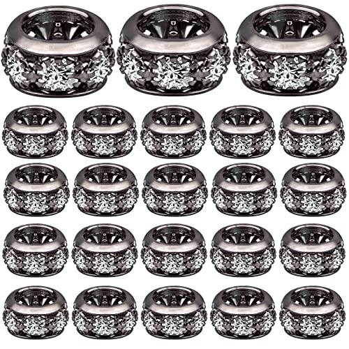 BronaGrand 40pcs European Rhinestone Spacer Beads Crystal Rondelle Loose Charm Beads Large Hole Accessories for DIY Bracelet Snake Chain Jewelry Making Crafts Decor, Gun Black - color: Gun Black, size: 10MM