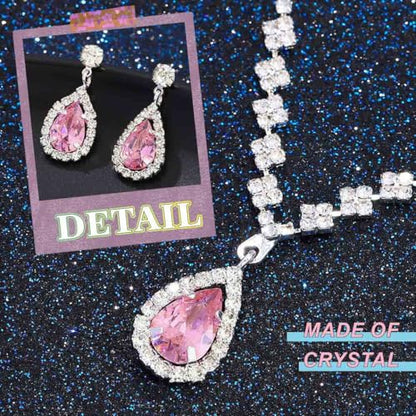 JAKAWIN Silver Rhinestone Jewelry Set Wedding Necklace Earrings for Women - color: G Pink