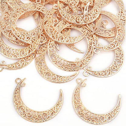 40pcs Hollow Moon Charms Alloy Crescent Pendants Celestial Dangle Charms for DIY Bracelet Necklace Jewelry Making, 40x28mm(Light Golden) - color: Kc Gold