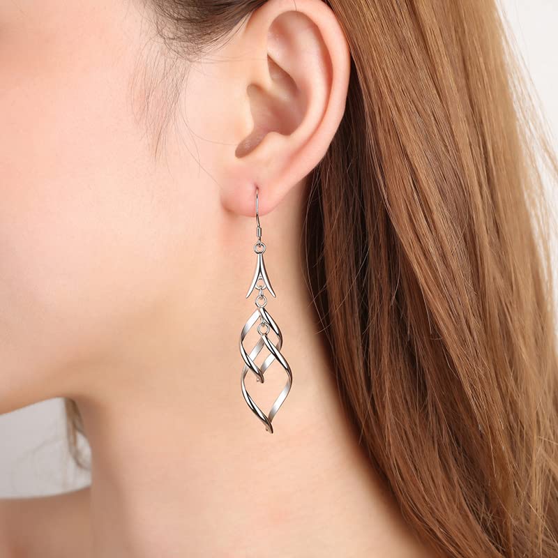 Linear Swirl Wire Earrings For Women dangling Boho Dangle Drop - color: Silver-Linear Swirl Wire EarringsEiffel