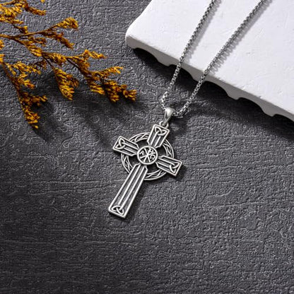 Cross Necklace for Men Women 925 Sterling Silver Cross Pendant Necklace Christian Religious Jewelry Gifts for Anniversary - color: 1-Celtic Cross-3