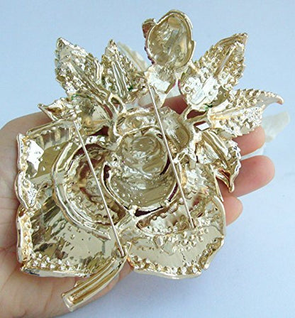 Gorgeous Wedding 5.32" Big Rose Flower Brooch Pin Austrian Crystal Pendant BZ2994 - color: Golden Pink