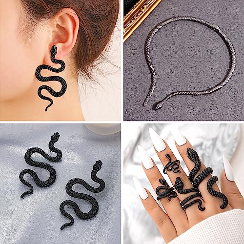 choice of all Snake Medusa Jewelry Gold Snake Necklace Earrings Bracelet Ring Set Gothic Punk Statement Jewelry Halloween Costume Accessories - color: alla