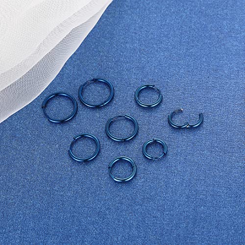 316L Surgical Stainless Steel Small Hoop Earrings 8mm 10mm 12mm 14mm Hypoallergenic Huggie Hoop Earrings Helix Lobes Hinged Sleeper Earrings Cartilage Piercings - color: I: Blue (Diameter 8mm/10mm/12mm/14mm),4 Pairs