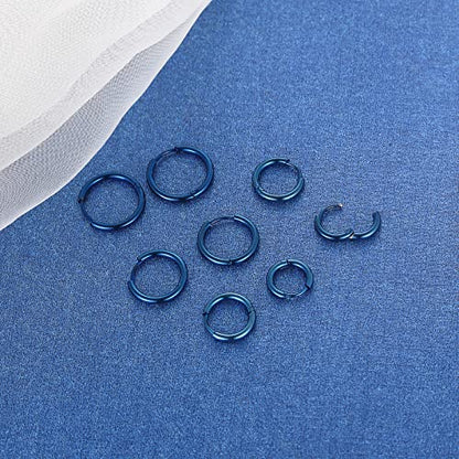 316L Surgical Stainless Steel Small Hoop Earrings 8mm 10mm 12mm 14mm Hypoallergenic Huggie Hoop Earrings Helix Lobes Hinged Sleeper Earrings Cartilage Piercings - color: I: Blue (Diameter 8mm/10mm/12mm/14mm),4 Pairs