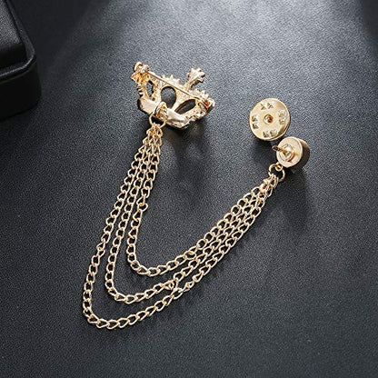 Rhinestone Crown Long Chain Brooch.Gold Silver Tassel Brooch Pin,Retro Crystal Suit Pins Collar Coat Pin for Men's Accessories Pin Husband Gifts - color: Gold
