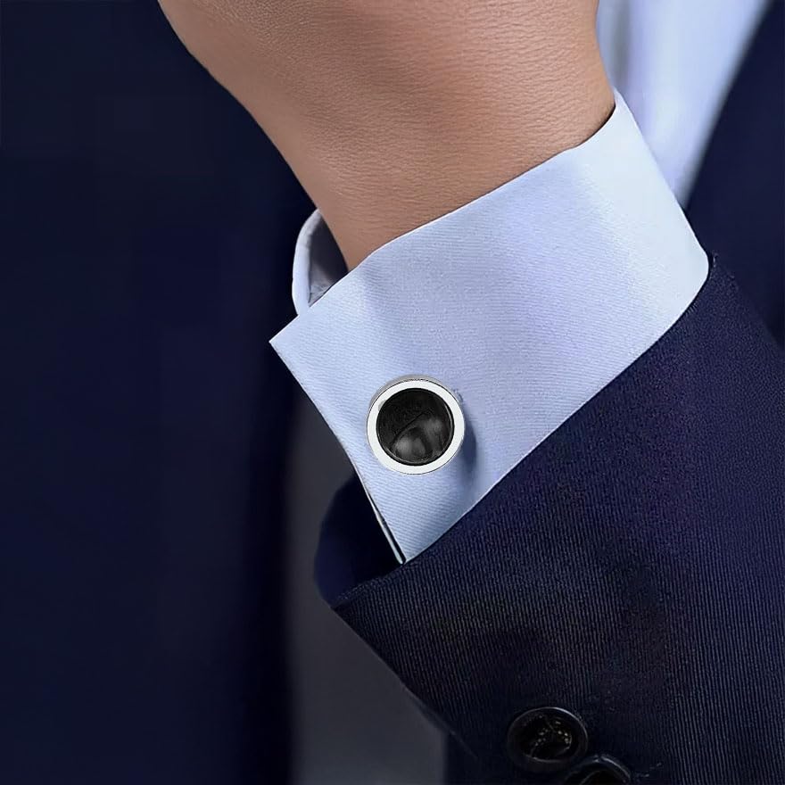 Cufflinks for Men, Stainless Steel Classic Black Pearl, Blue Carbon Fiber CuffLinks men's accessories, Great Gift for Father, Husband - style: Black agate