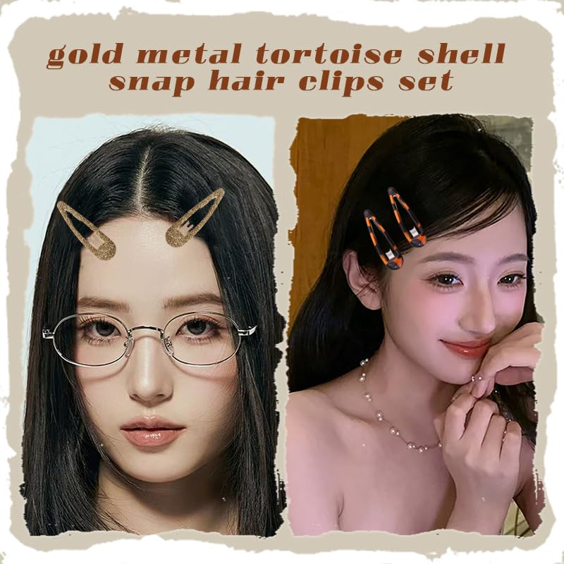 Gold Metal Tortoise Shell Snap Hair Clips Barrettes Pins for Women Girls Blonde Small Sequin Clip Leopard Print Clips Barrettes Hairpins Aesthetic Decorative Bangs Side Clip Set 12 PCS