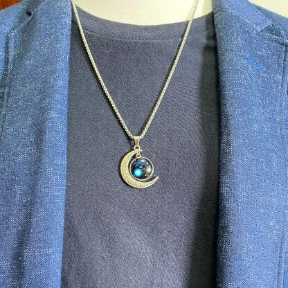 Stainless Steel Mens Necklace 12 Zodiac Moon Galaxy Pendant Necklace,22.8 Inch Stainless Steel Chain, 1.13 Inch Aries/Pisces Celestial Crescent Moon Star Sign Charm Jewelry - style: Taurus（4.20-5.20）