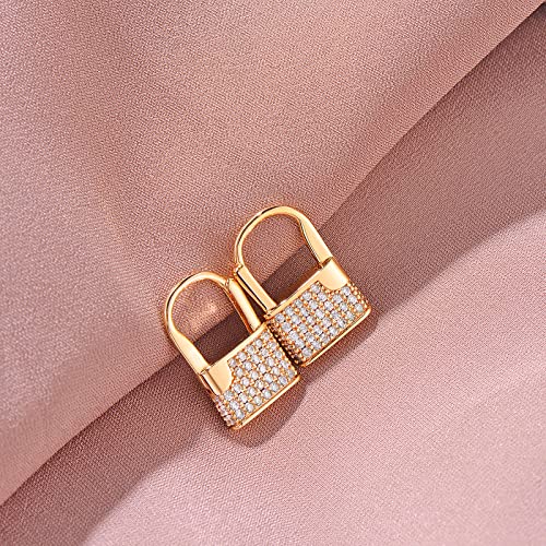 Huggie Hoop Earrings 14K Gold Plated Cubic Zirconia Dainty Simple Cute Beads Elegant CZ Circle Small Hoop Earring for Women Minimalist Handmade Hypoallergenic Jewelry - color: CZ-Lock B