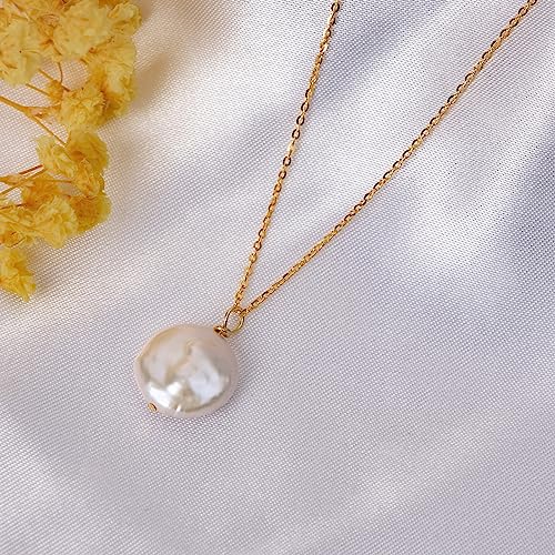 925 Sterling Silver Dainty Freshwater Cultured Pearl Choker Necklace White Genuine Real Pearl Charm Necklaces Jewelry Gifts for Her - color: Baroque-Button-Gold