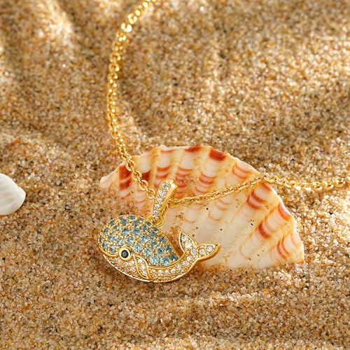 MTMY Gold Starfish Necklace 14K Gold Plated Shell Conch Ocean Pendant Necklace for Women Beach Summer Jewelry - style: Whale