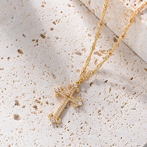 Fettero Cross Necklace for Women Faith Pendant 14K Plated Dainty Chain Necklaes Minimalist Simple Tiny God Lords Prayer Religious Jewelry - style: Anchor Cross