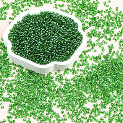 2mm Glass Seed Beads Bulk, Green Transparent 12/0 Tiny Round Seed Bead, Small Mini Pony Craft Beads for Bracelet Necklace Wrist Jewelry Making Beading Weaving DIY Crafts Supplies - color: Green Transparent