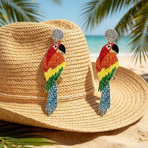 Cute Acrylic Tropical Fish Earrings Creative Parrot Hornbill Drop Dangle Earrings Stylish Animal Statement Earrings Daily Wear Jewelry for Women - color: Parrot