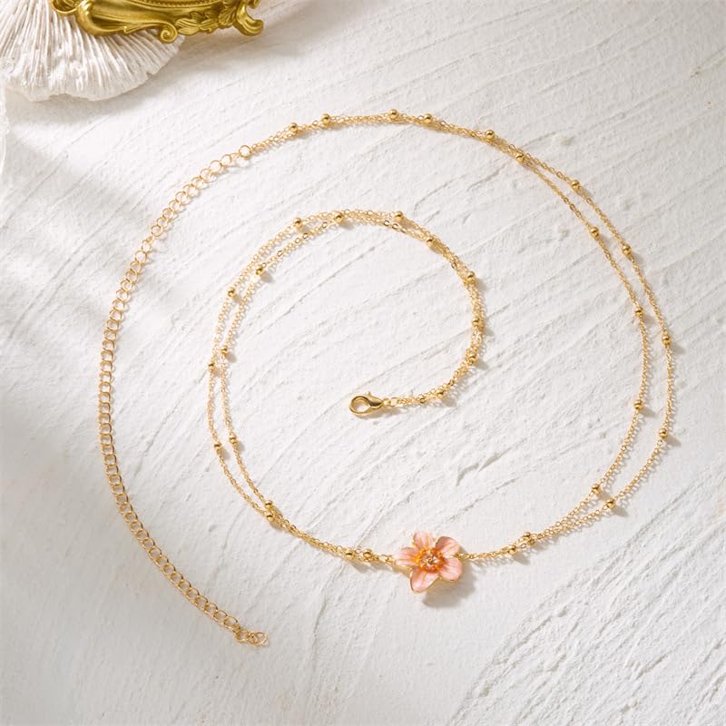 Gold Starfish Waist Chain Belt for Women Pearl Starfish Shell Mermaids Belly Chains Layered Boho Flower Belt Chains Sex Bikini Body Chain Mermaids Costume Accessories Summer Beach Jewelry - style: Pink Flower