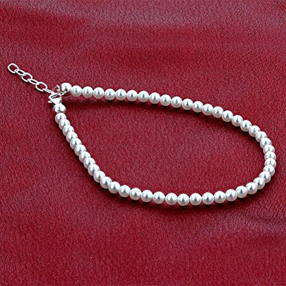 Gem Avenue .925 Silver Round Faux Pearl Adjustable Anklet with 9 to 10 inch Long - color: White