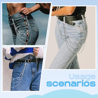 Goth Pants Chain Charms for Women Men Punk Layered Jean Chains Gothic Y2k Pocket Chain for Women Hip Hop Waist Chains - color: Heart