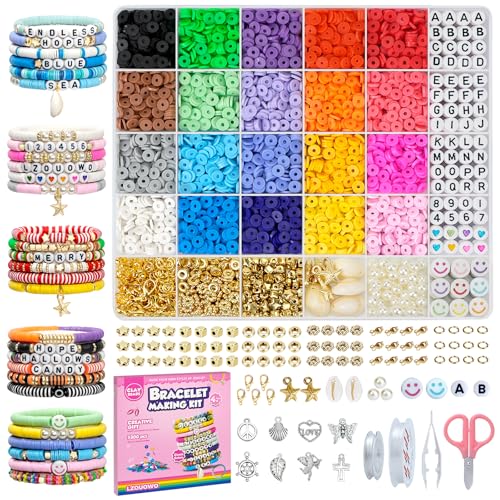 LZOUOWO 5300 Clay Beads Bracelet Making Aesthetic Kit, Polymer Heishi Beads | Preppy Friendship Bracelet, Pearl Disc Beads Charms for Jewelry Making, DIY Creative Gift for Girls 8-12 Teens - color: 5300pcs