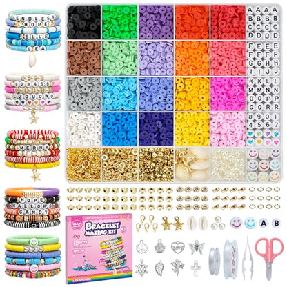 LZOUOWO 5300 Clay Beads Bracelet Making Aesthetic Kit, Polymer Heishi Beads | Preppy Friendship Bracelet, Pearl Disc Beads Charms for Jewelry Making, DIY Creative Gift for Girls 8-12 Teens - color: 5300pcs